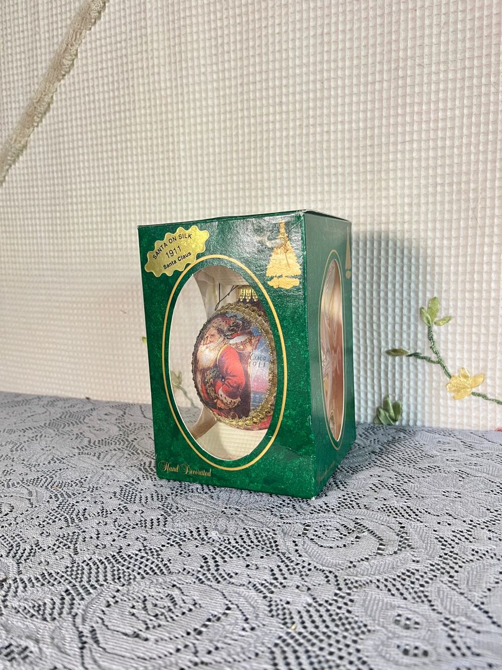 Christmas by Krebs Santa on Silk 1911 Glass Ornament & 1996 Dated Red Ornament